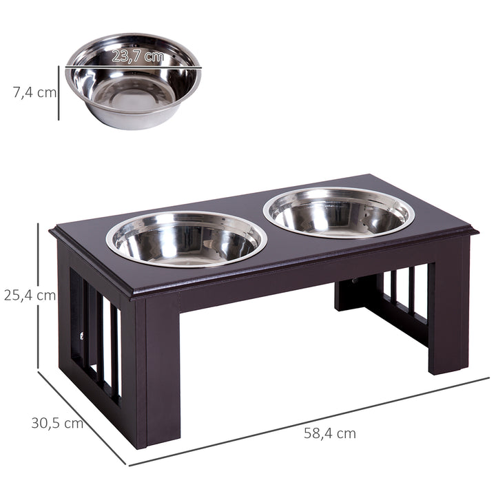 Foderstation til hunde, skridsikker, 58,4 x 30,5 x 25,4 cm, grå, 2 l pr. skål