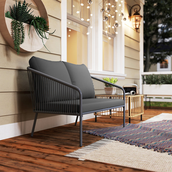 Havesofa med hynder, 2-personers rattansofa, loungesofa, udendørs balkonsofa, 112 x 72 x 76 cm, grå