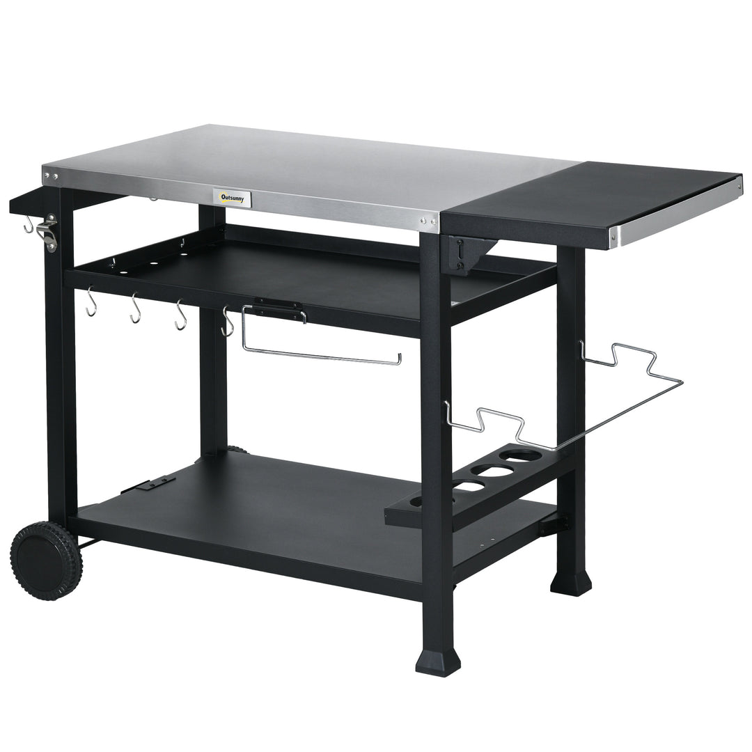 Grillstation/grillvogn, inklusive tilbehør, 125 x 65 x 84 cm, sort + sølv