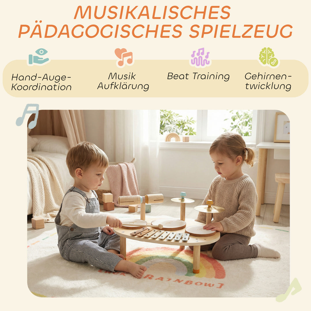 Børnetrommesæt 4-i-1 Montessori musikinstrumentsæt med trommer, xylofon og slagtøj til børn fra 2 år