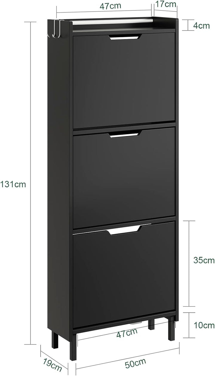 Smalt skoskab med sensorlys – sort nordisk design