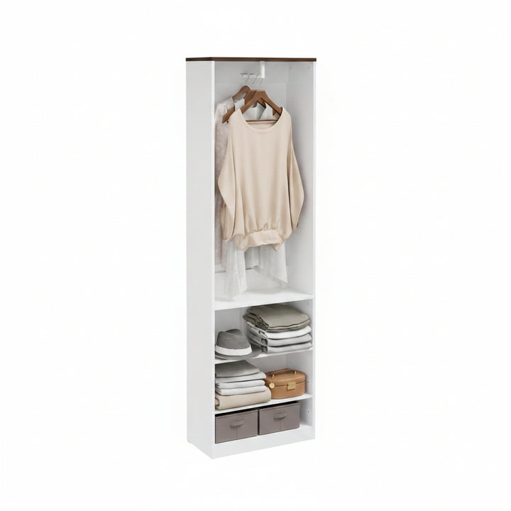 Smalt garderobeskab med tøjstang, 55 × 25 × 187 cm – 3 hylder og justerbar bundhylde