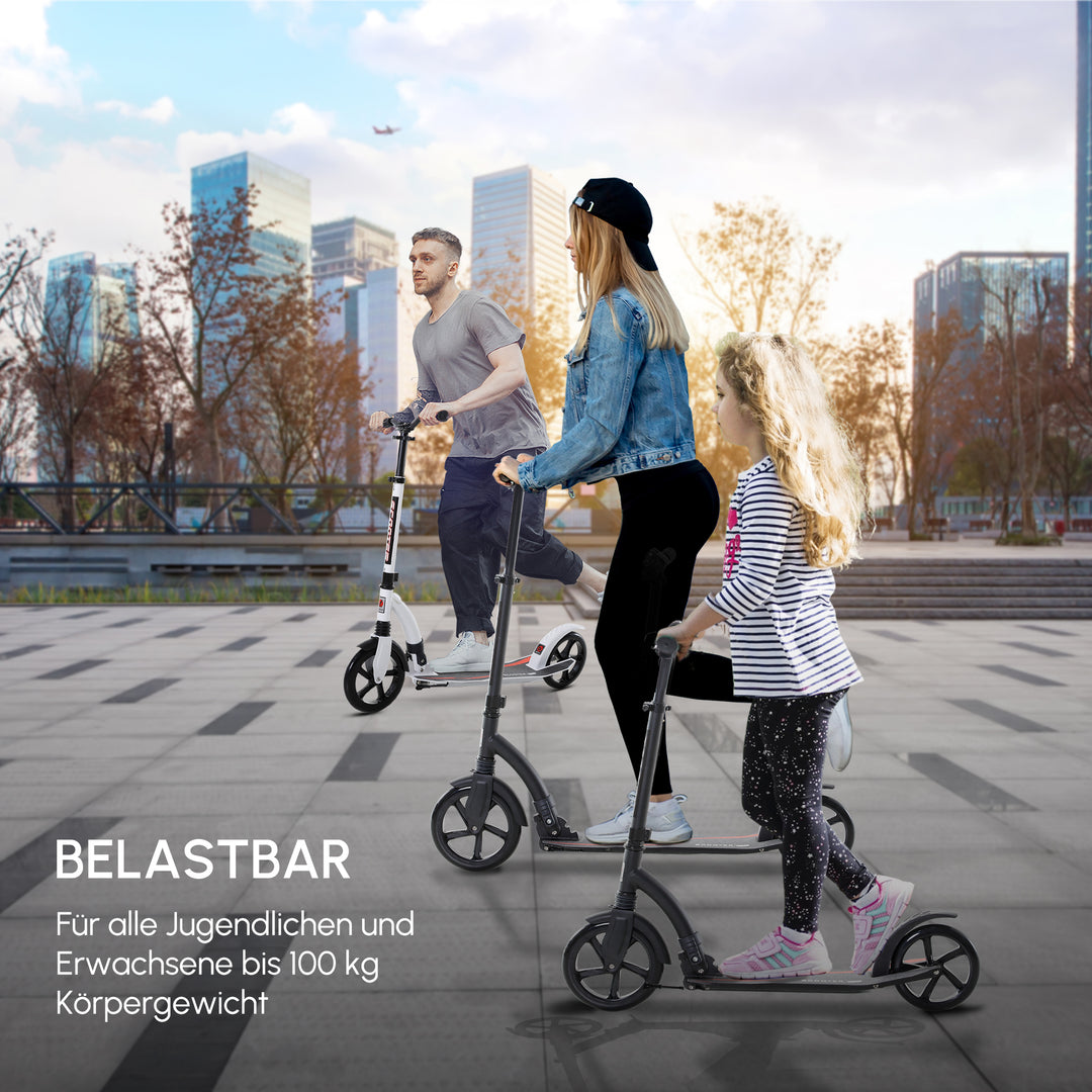 Foldbart løbehjul, sparkscooter, foldbar, med støddæmpere, fra 14 år, sort
