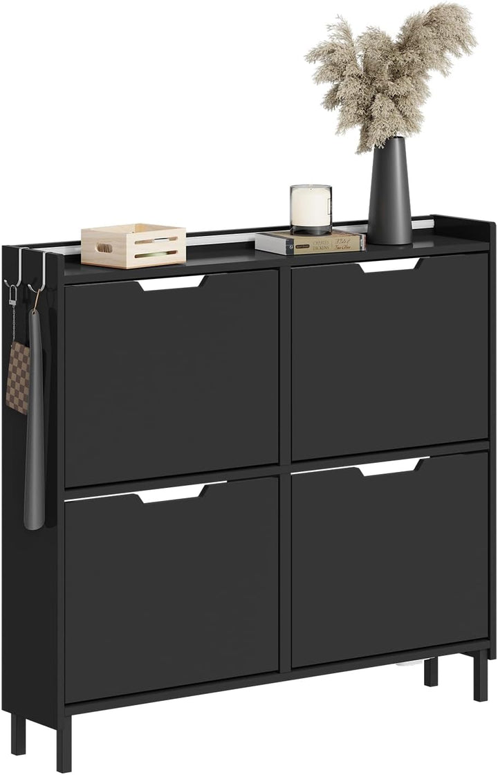 Smalt skoskab med sensorlys – sort nordisk design