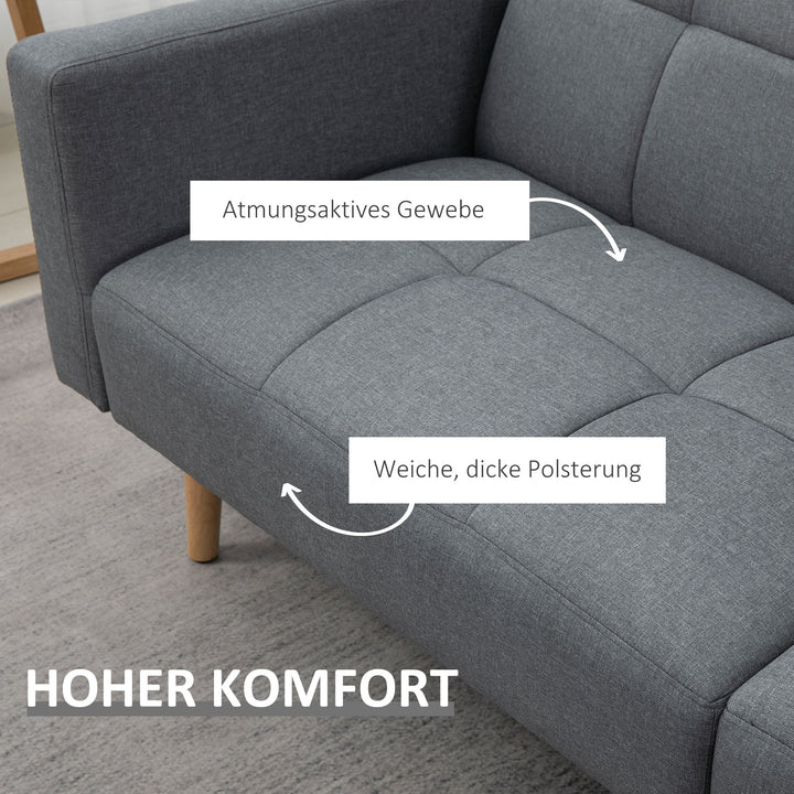 2 I 1 sovesofa 205 x 88 cm sofa med sengefunktion, sofa med siddehynde, hørlook grå