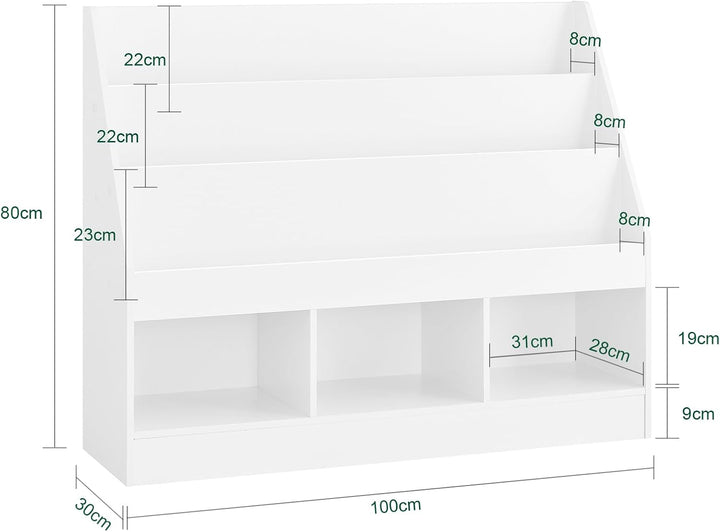 Skab orden i børneværelset med den moderne bogreol i hvid (B100 x D30 x H80 cm)