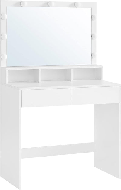 Sminkebord med LED-spejl, 80 x 40 x 140 cm, hvid