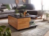 Sofabord med 2 skuffer, 70x70 cm antracit / sand eg