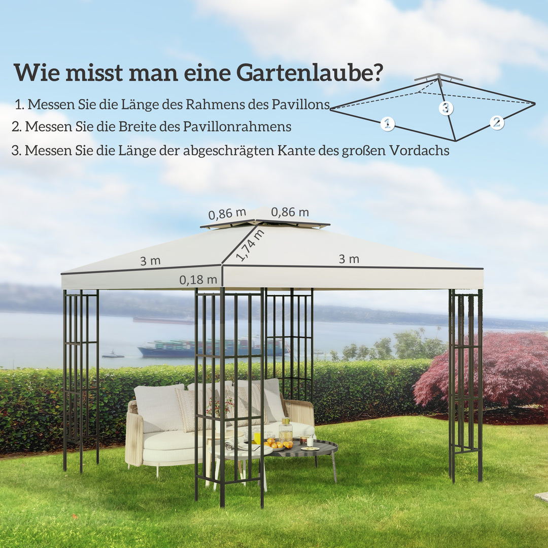 Udskiftningstag til pavillon 3x3m vandafvisende pavillontag til metalpavillon pavillon udskiftningstag havepavillon festtelt havetelt polyester cremehvid