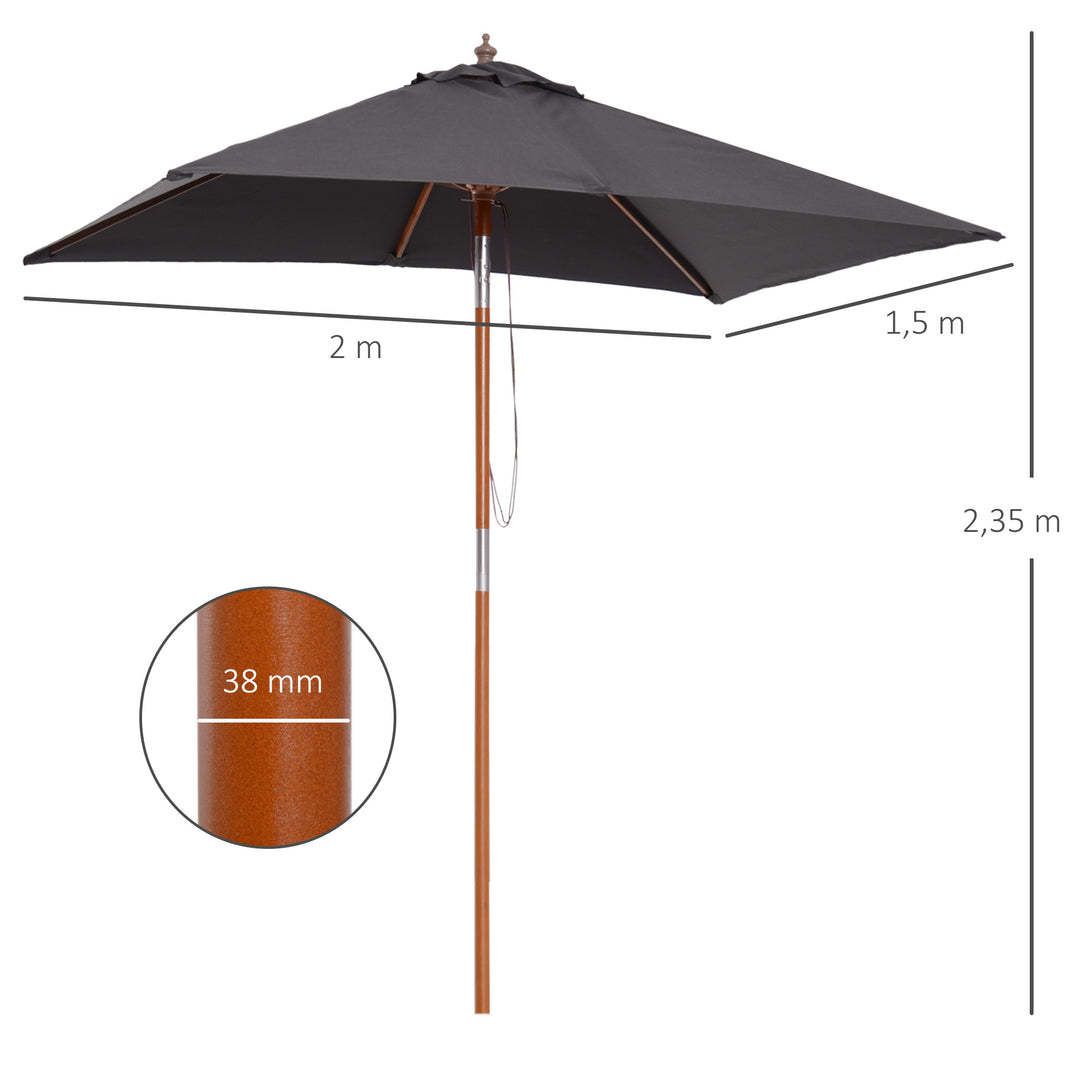Parasol 200 x 150 x 235 cm, Sammenklappelig Haveparasol, 3-trins justerbar, Rektangulær Strandparasol, Vandafvisende og UV-resistent til Strand, Balkon, Terrasse, Have, Mørkegrå