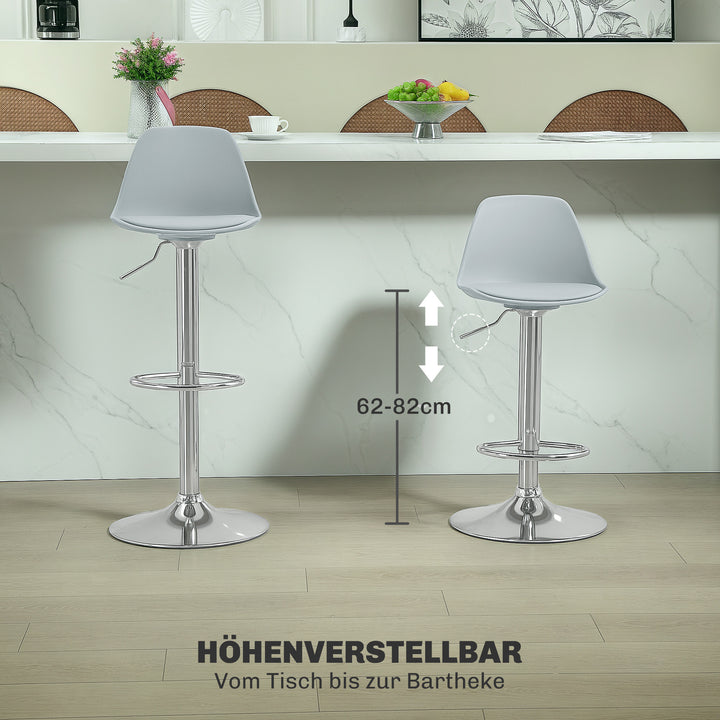 Sæt med 2 barstole, drejelige barstole med ryglæn, højdejusterbar, belastningskapacitet op til 120 kg, 42 x 38 x 82-104 cm, grå