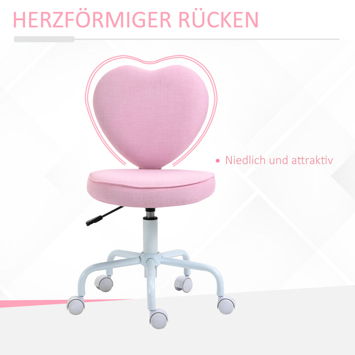 Drejestol, sødt hjertedesign, højdejusterbar, betræk i hørlook, pink, 42 x 50 x 79-89 cm