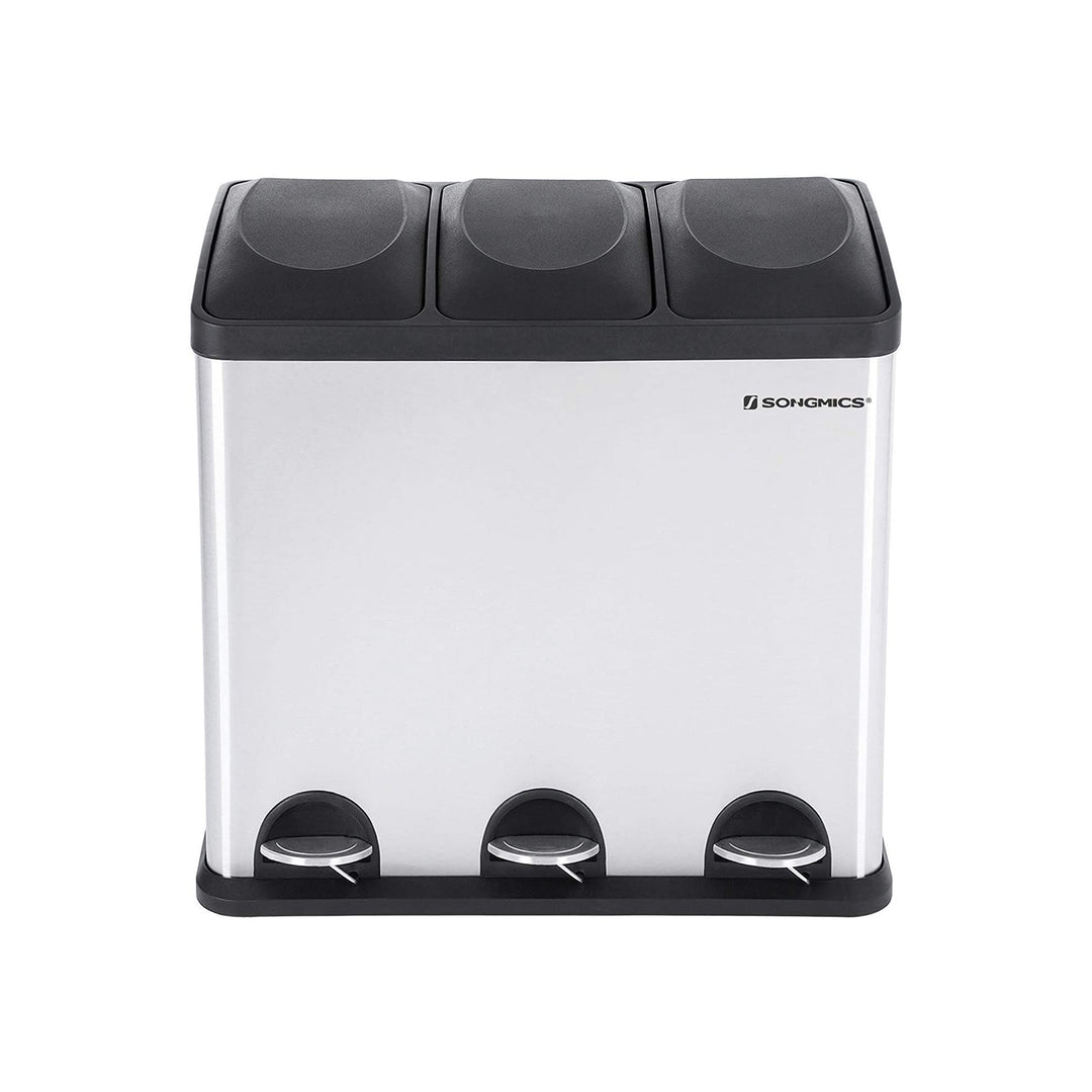 54L affaldsspand, skraldespand, stålspand med pedal og 3 sektioner, indvendige spande, 6 sorteringsmærker, til nem affaldssortering, sølv og sort