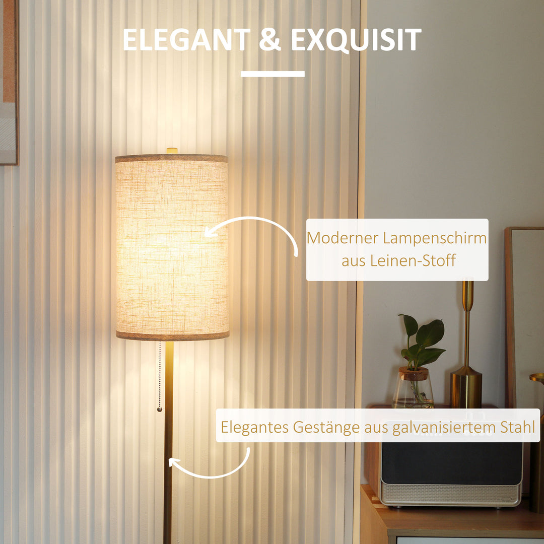 Gulvlampe, elegant stålgulvlampe med stofskærm, stuelampe, trækkædeafbryder, guld+hvid