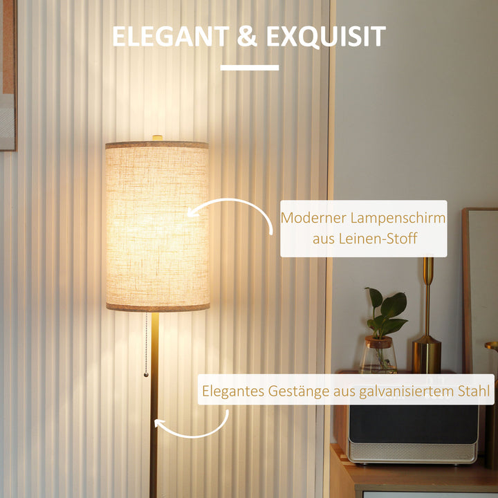 Gulvlampe, elegant stålgulvlampe med stofskærm, stuelampe, trækkædeafbryder, guld+hvid