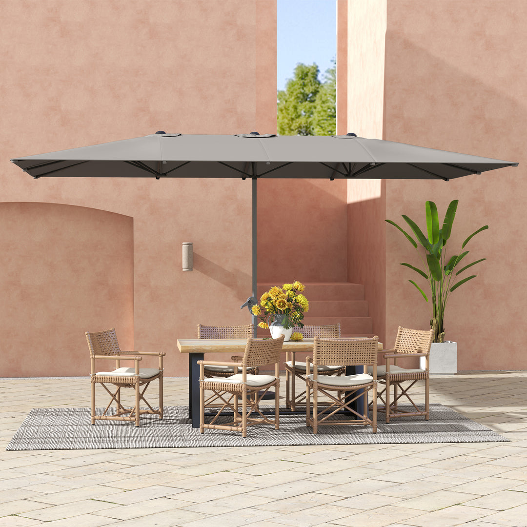Dobbeltsidet paraply, 451 x 264 cm parasol med håndsving, 12 metalribber, aluminiumsstang, mørkegrå