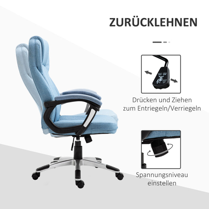 Kontorstol, computerstol, drejestol, højdejusterbar, vippefunktion med nakkestøtte og polstrede armlæn, ergonomisk, lyseblåt hør, 66 x 75 x 110-120 cm