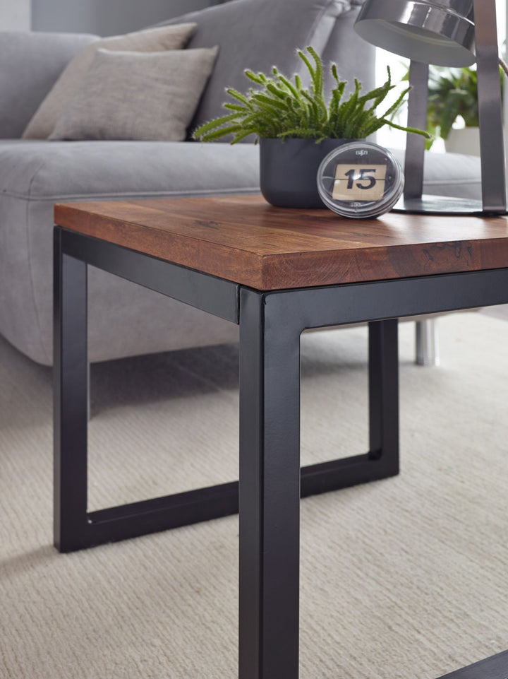 Sidebord 45x40x45 cm Sheesham massivt træ/metal stuebord, industrielt designer træbord, stuebord, lille sofabord i massivt træ