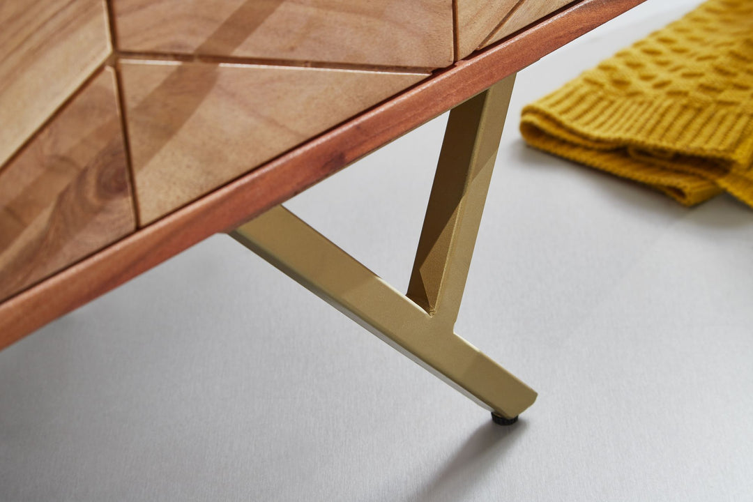 Skænk 90x86,5x40 cm, massivt akacietræ/metal, kommode, kommode med 3 skuffer, høj kommode i massivt træ, fritstående stueskab