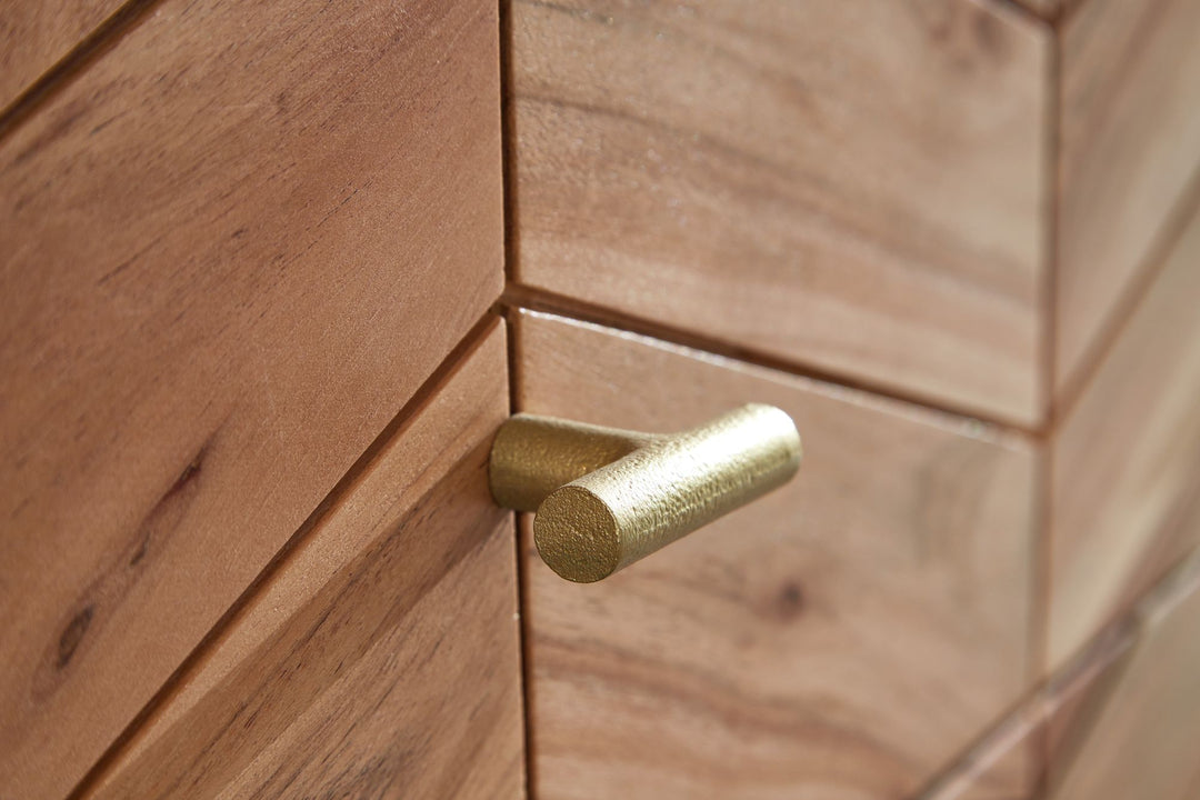 Skænk 90x86,5x40 cm, massivt akacietræ/metal, kommode, kommode med 3 skuffer, høj kommode i massivt træ, fritstående stueskab