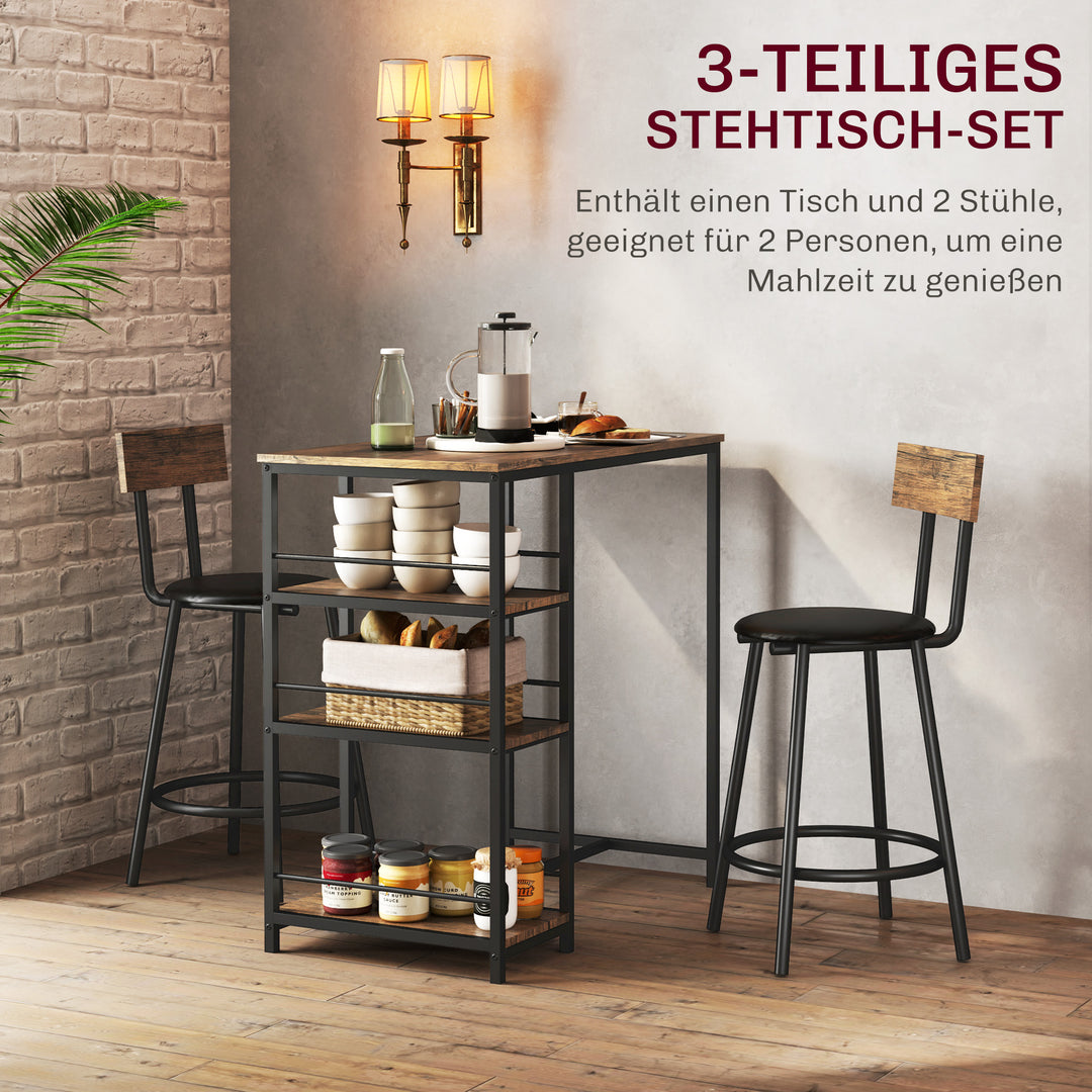 3-Delt spisebordssæt med barbord og 2 stole, lille køkkensæt med sidehylder, mdf, metal, sort