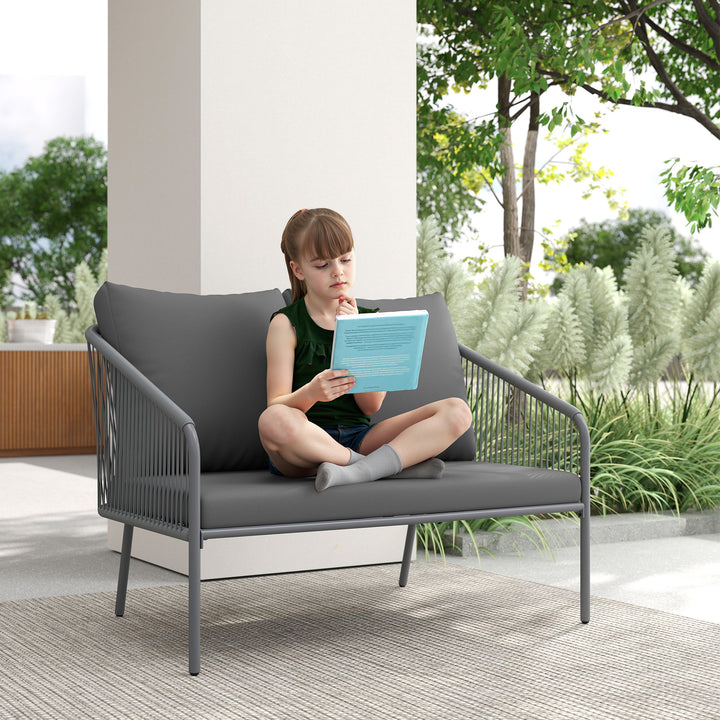 Havesofa med hynder, 2-personers rattansofa, loungesofa, udendørs balkonsofa, 112 x 72 x 76 cm, grå