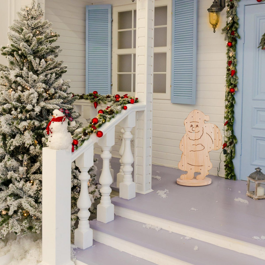 Led Wood Decolum "Santa" Small, julepynt lavet af træ i naturen, med fast indbyggede LED'er, til det udendørs område