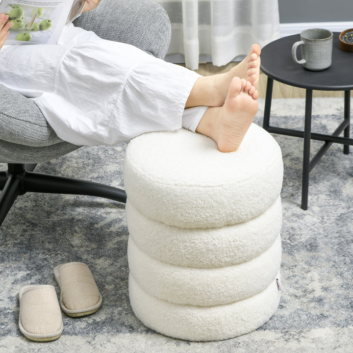 Skammel, rund, teddy fleece, op til 120 kg, ø40x45h cm, cremehvid