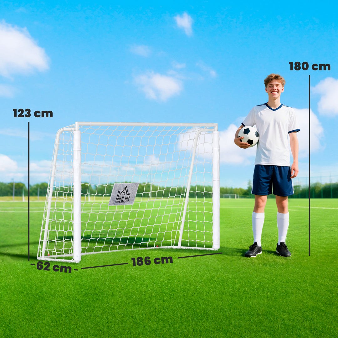 Børnefodboldmål, målmarkør, stødabsorberende ærmer, havemål, 186x123 cm, hvid