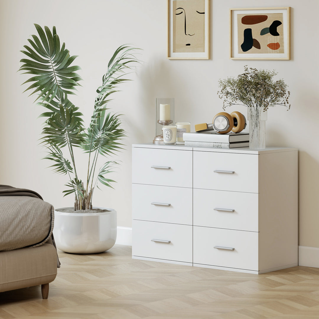 Natbord med 3 skuffer, sidebord til soveværelse, MDF, hvid