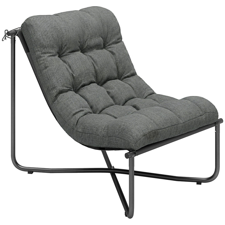 Udendørs loungestol, ergonomisk havestol med hudvenlige hynder, bredt sæde, stålstel, mørkegrå