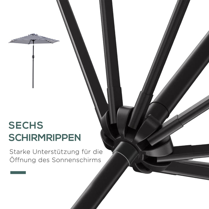 Parasol, haveparasol, terrasseparasol, stålstel, udendørs brug, blå stribe, Ø230 x 216 cm