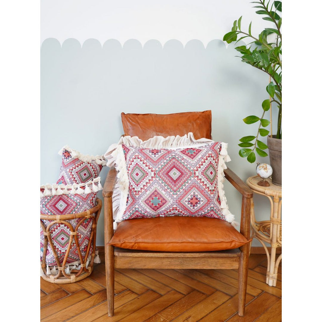 "Pink boho style" dekorativ pude med frynser