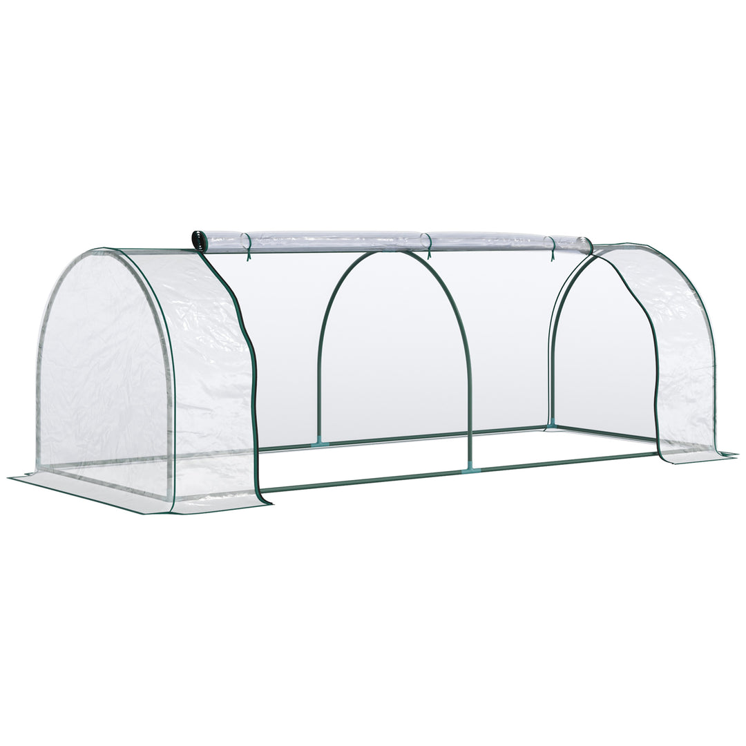 Drivhus, væksthus med dør, kold ramme, plantehus, plantedyrkning, stål, plast, 250 x 100 x 80 cm, grøn