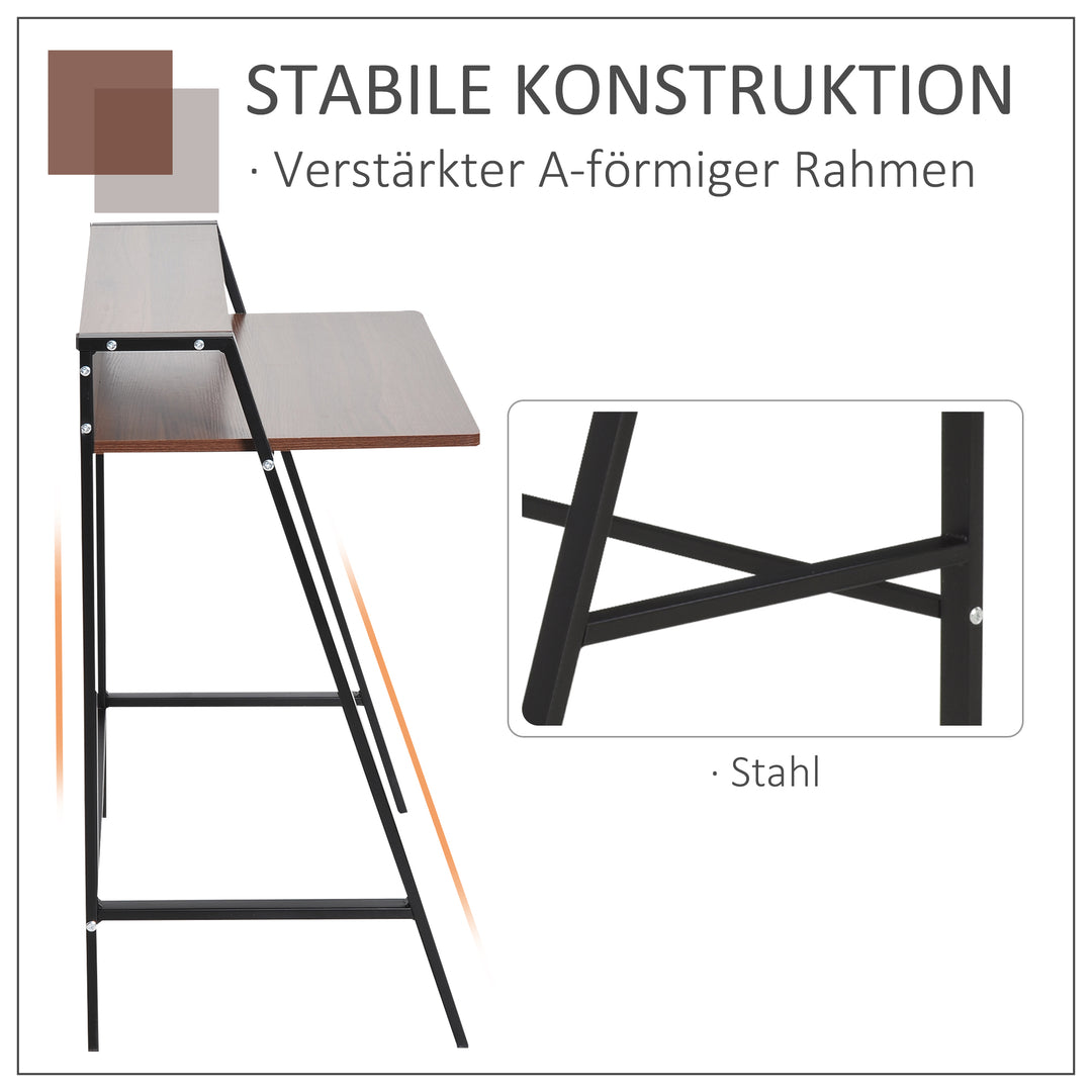 Skrivebord, computerbord med opbevaring og kabelhåndtering, moderne skrivebord med metalramme til studie, soveværelse, hjemmekontor, 84 x 45 x 85 cm, valnød + sort