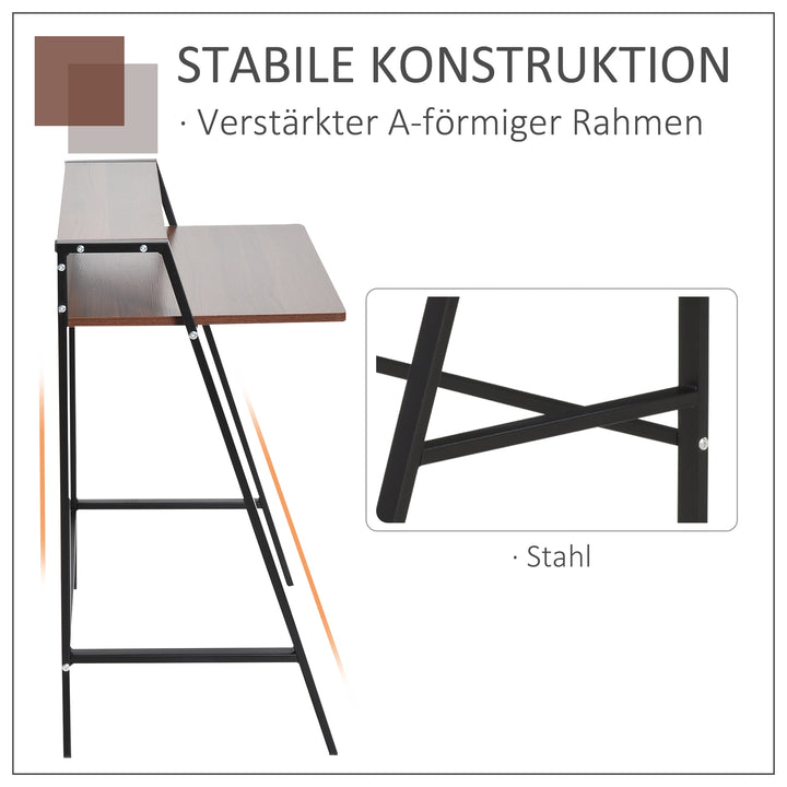 Skrivebord, computerbord med opbevaring og kabelhåndtering, moderne skrivebord med metalramme til studie, soveværelse, hjemmekontor, 84 x 45 x 85 cm, valnød + sort