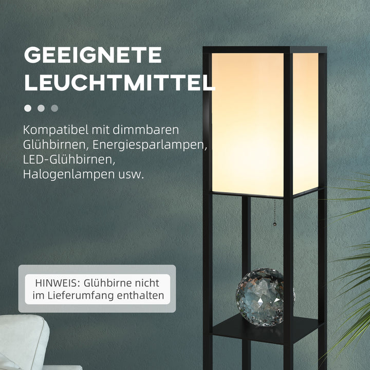 Gulvlampe med hylder, gulvlampe, træ, 26 x 26 x 160 cm, til stue/soveværelse (uden pære)