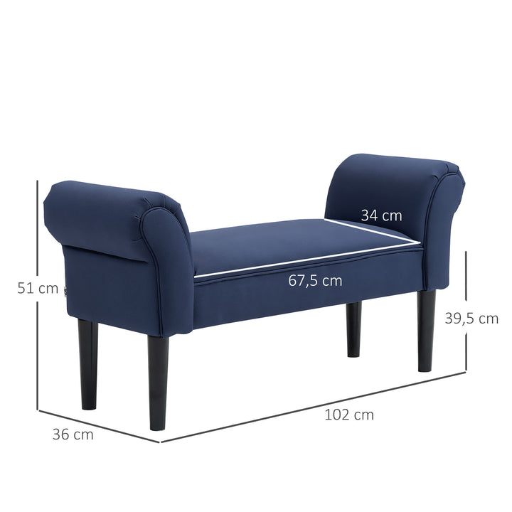 Polstret bænk til soveværelse og entré, bæreevne op til 130 kg, 102 x 36 x 51 cm, blå