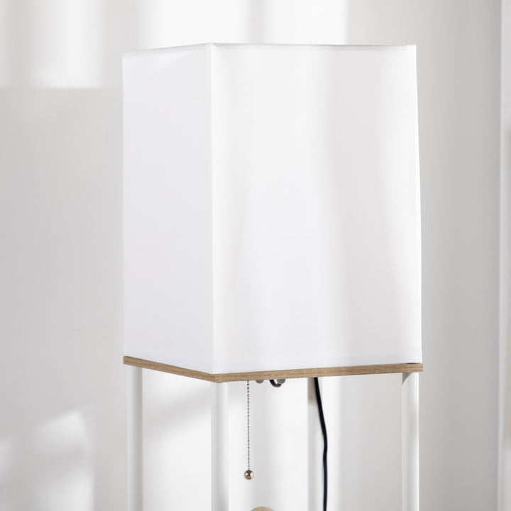 Gulvlampe, loftprojektør, med hylder, metalramme, stofskærm, 26x26x159cm, hvid/brun