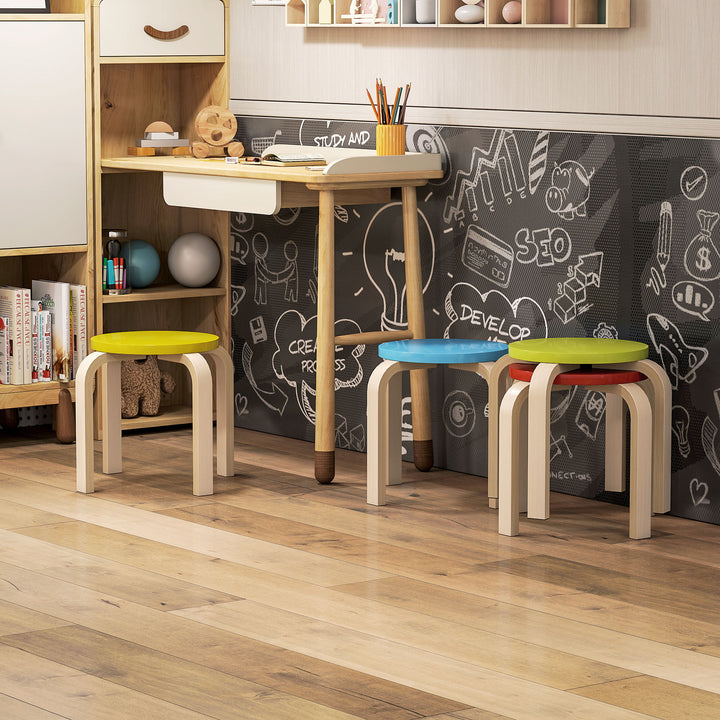 4 Stabelbare skamler med filtfodpuder, birkekrydsfiner, lakeret, farverig