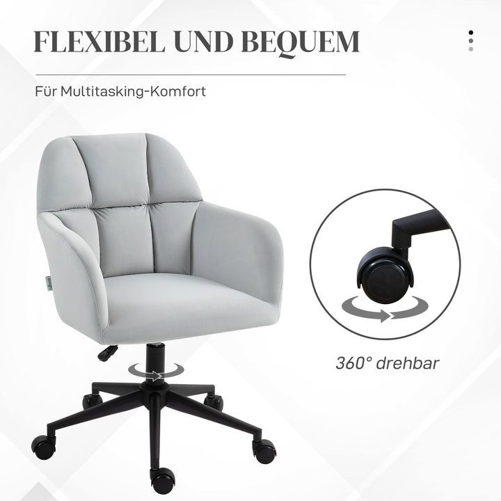 Kontorstol, ergonomisk, højdejusterbar, drejelig, fløjlslook, op til 120 kg, lysegrå