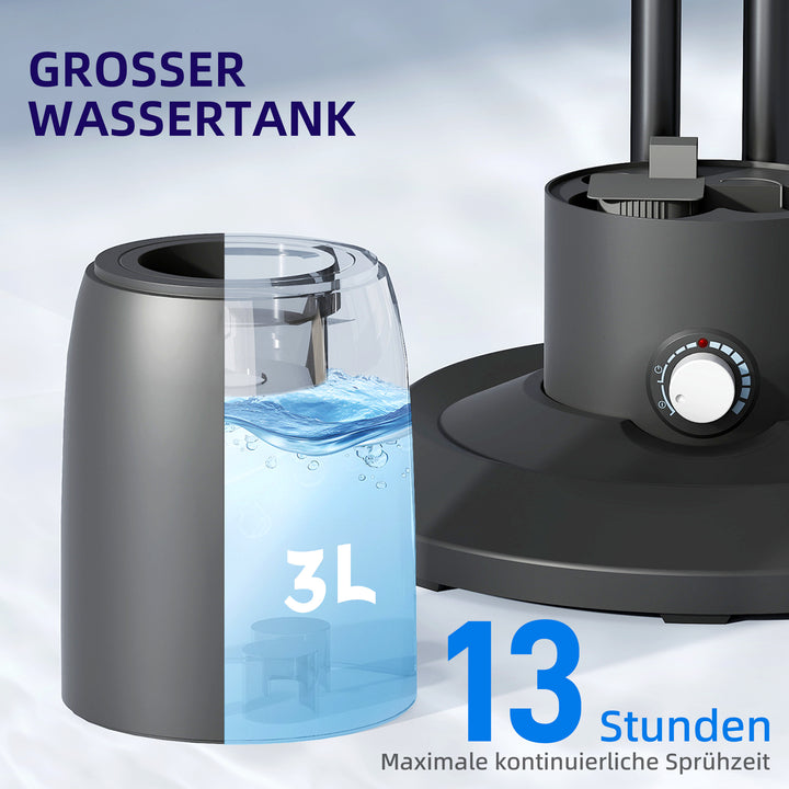 Ventilator med dugfunktion, 3-liters tank, 75 grader roterbar, 3 hastigheder, mobil, 125 cm, sort