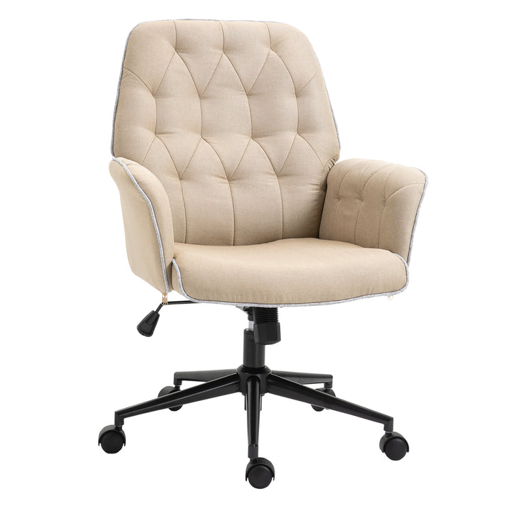 Kontorstol med vippefunktion, drejestol, hjemmekontorstol, højdejusterbar skrivebordsstol, computerstol, arbejdsstol med armlæn, 360° drejelige hjul, skum, beige, 66 x 69 x 89,5-97 cm