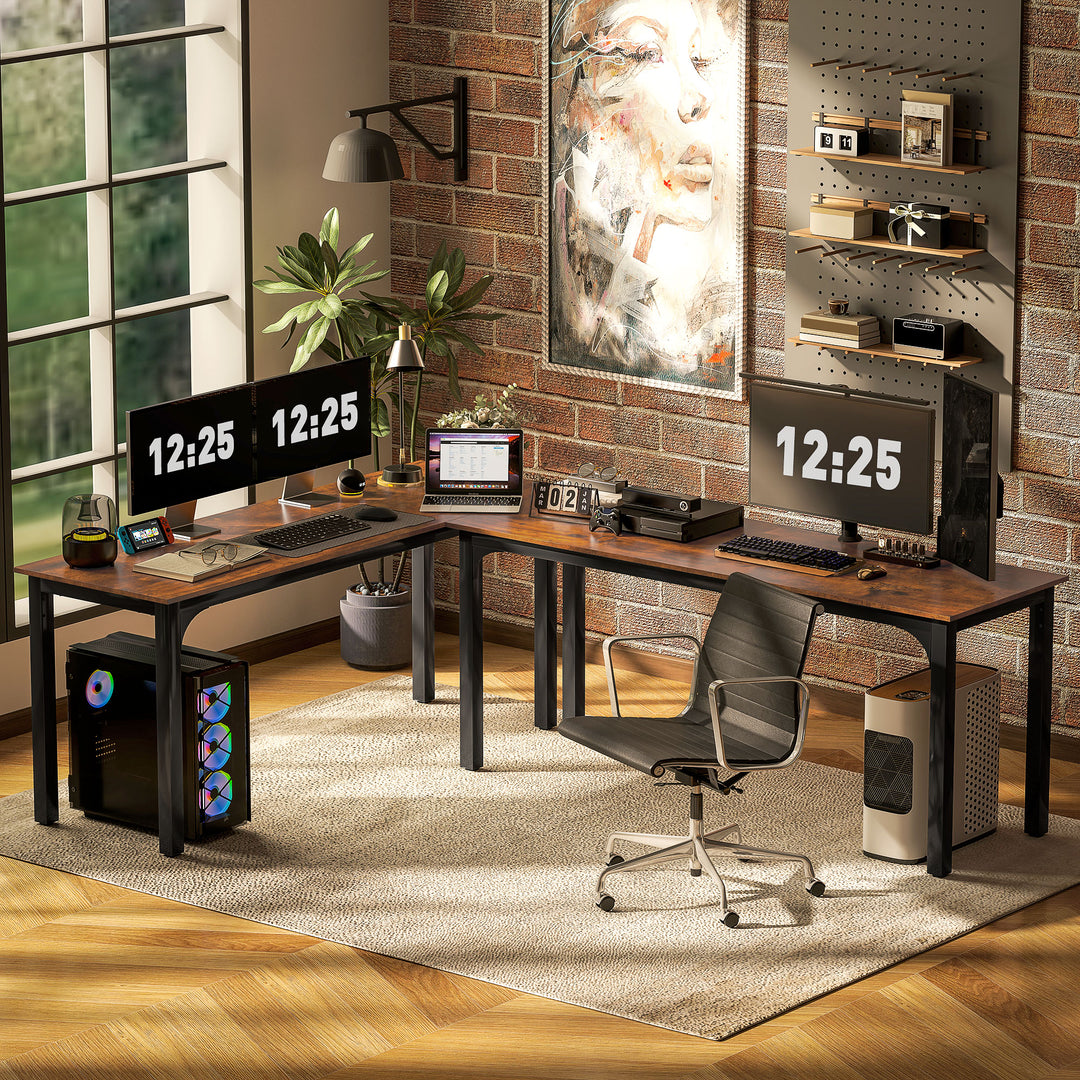 Skrivebord, computerbord, rustikt design, masser af plads, spånplade, brun