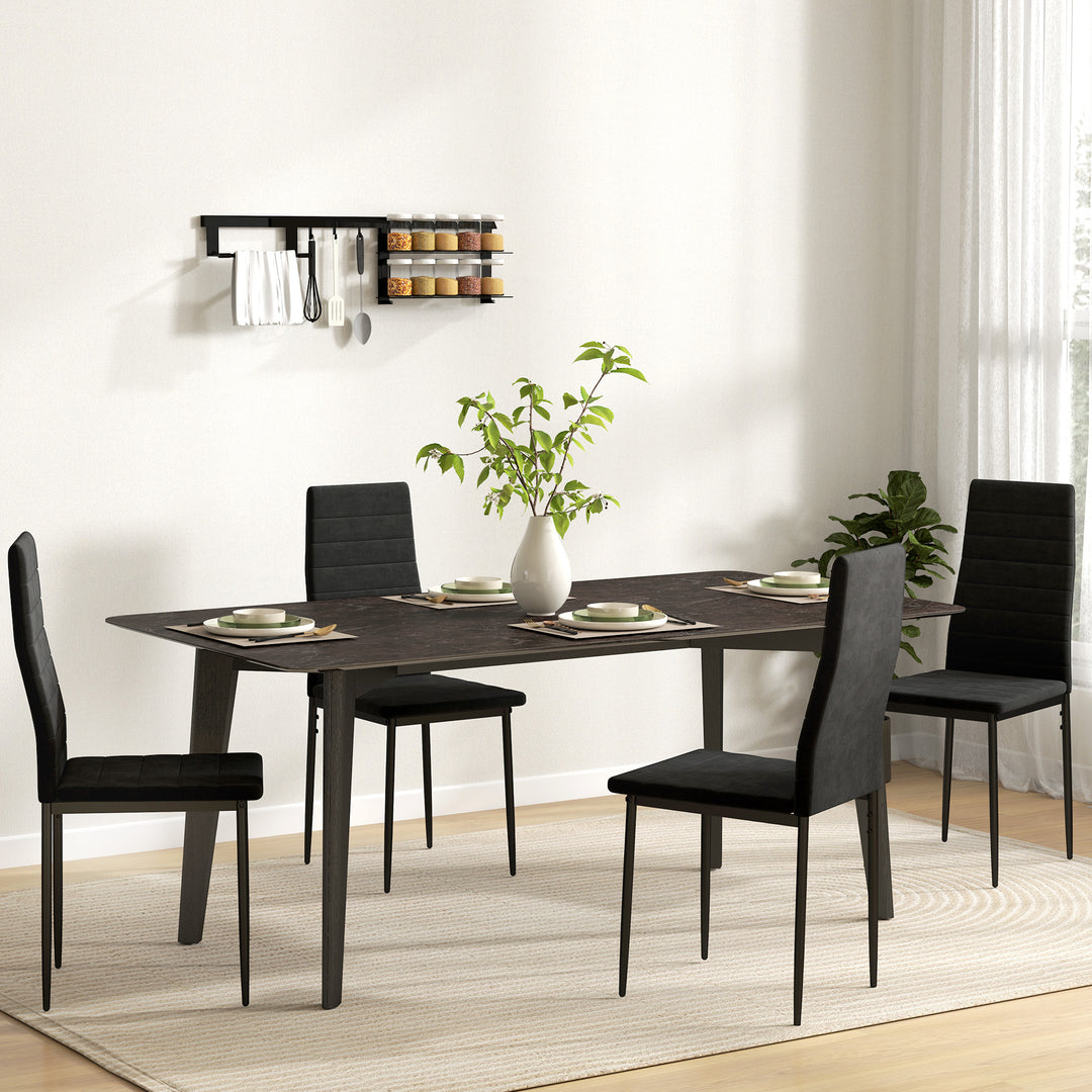 Sæt med 4 spisebordsstole, armløse design, stofbetræk, metalben, sort