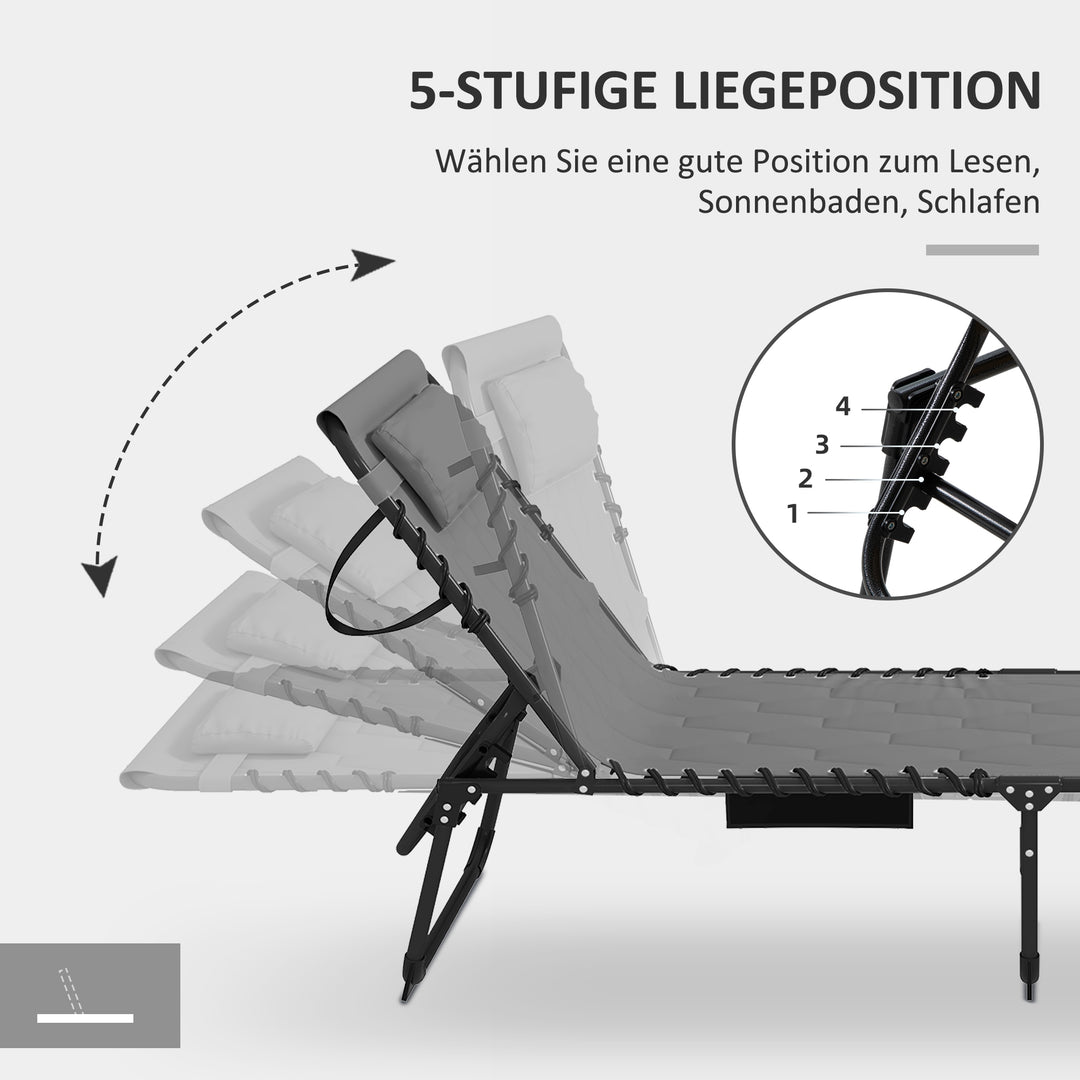 Solseng, haveseng, foldbar, inklusive hynde, vejrbestandig; 188 cm x 65 cm x 36 cm, grå + sort
