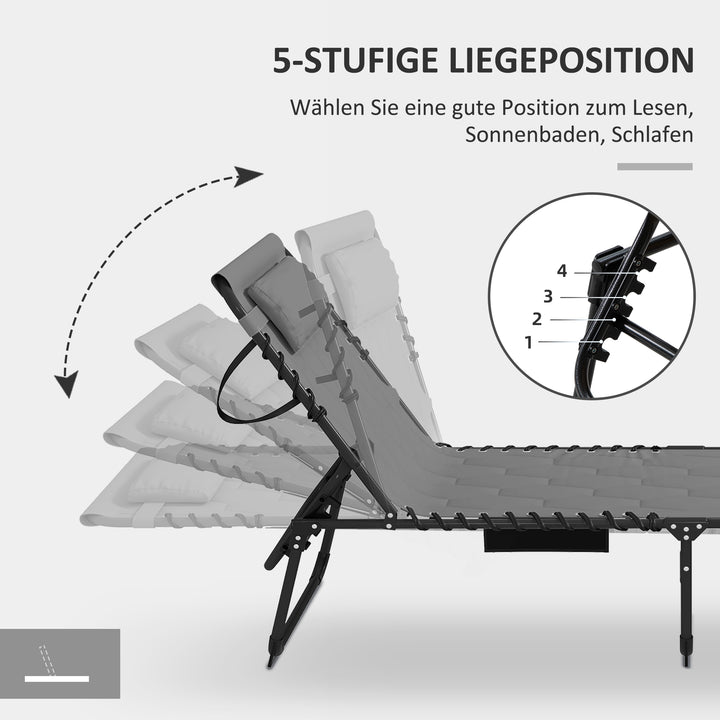 Solseng, haveseng, foldbar, inklusive hynde, vejrbestandig; 188 cm x 65 cm x 36 cm, grå + sort