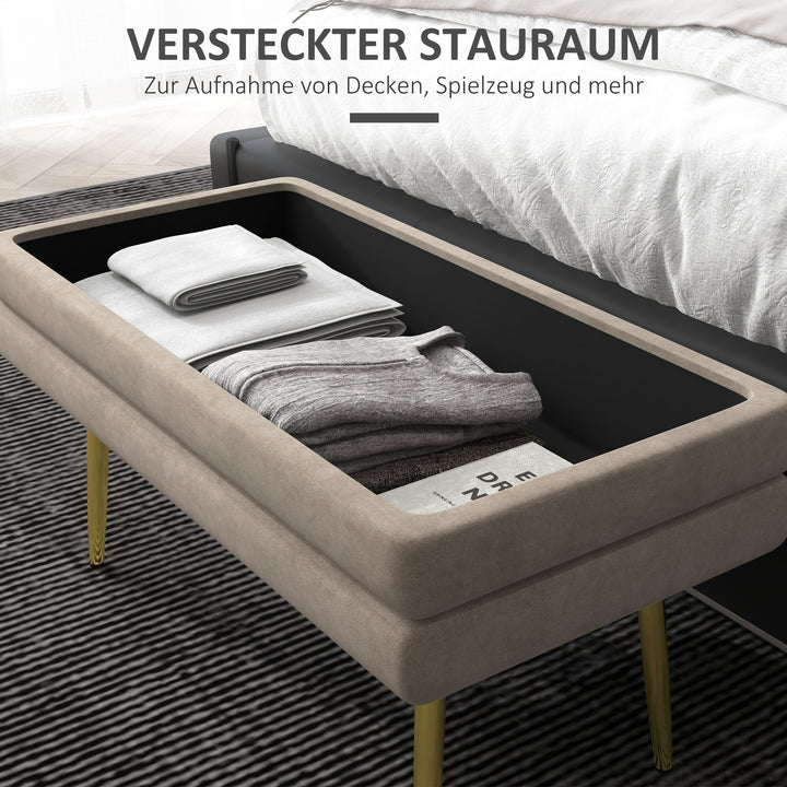 Polstret bænk med opbevaring, stål, 79,5 cm x 37,5 cm x 43 cm, beige
