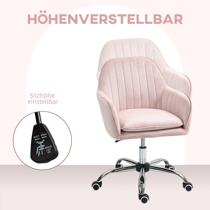 Skrivebordsstol højdejusterbar kontorstol drejelig hjemmekontorstol med ryg og armlæn pink