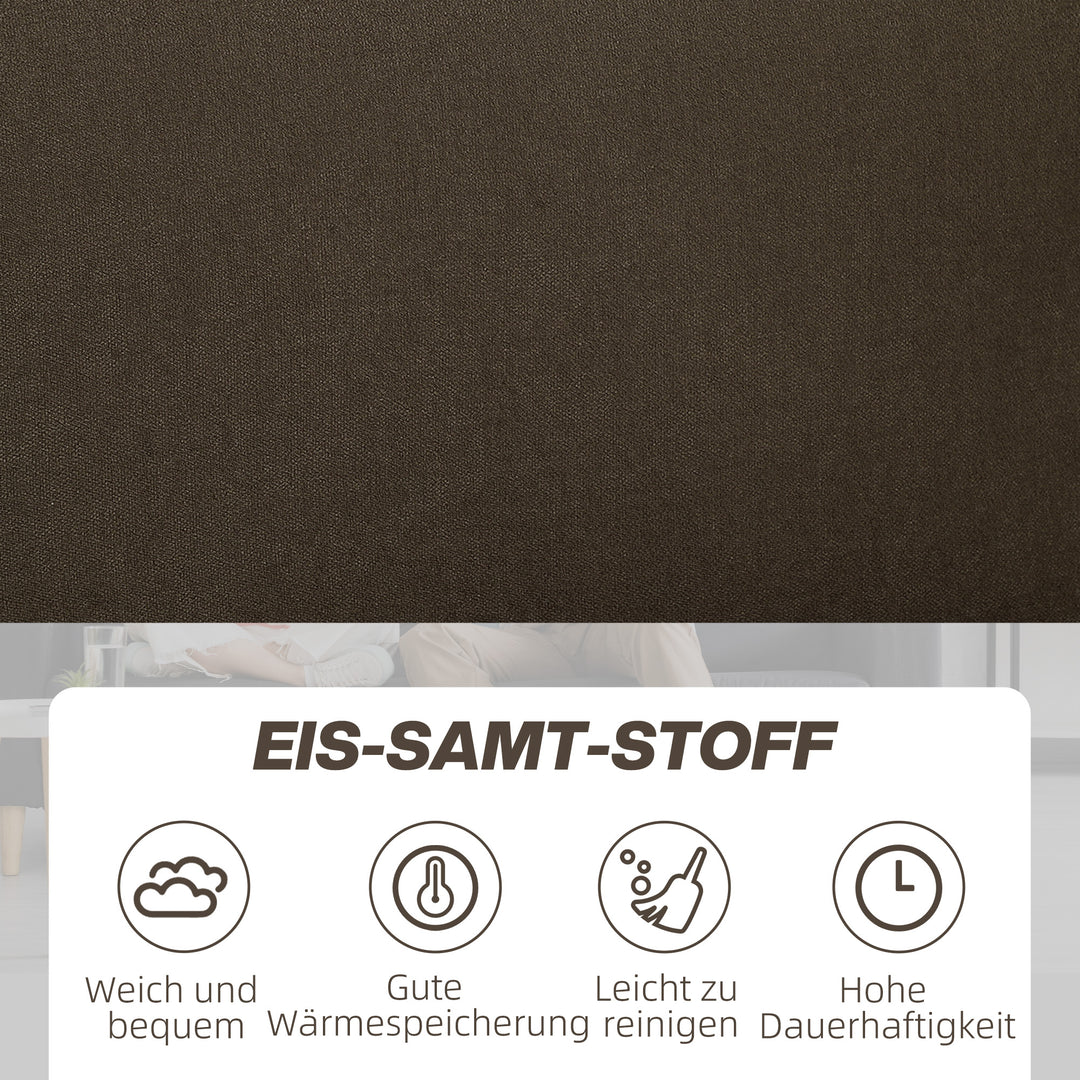 To-personers sofa med opbevaring, fløjlsbetrukket sofa med ryghynder til stue, soveværelse, kontor, brun